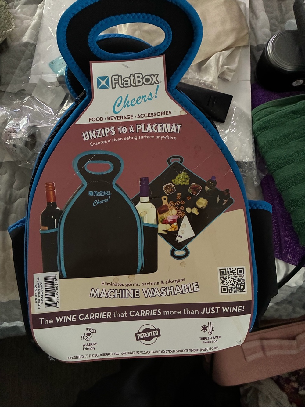 Cheers! Wine Carrier - Black with Blue Trim